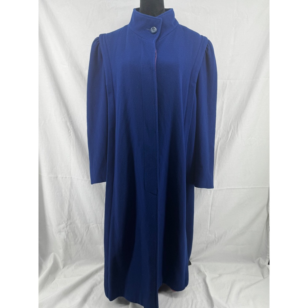 Vintage Forecaster of Boston Blue Wool Coat Mock Neck Long Jacket Womens 13/14